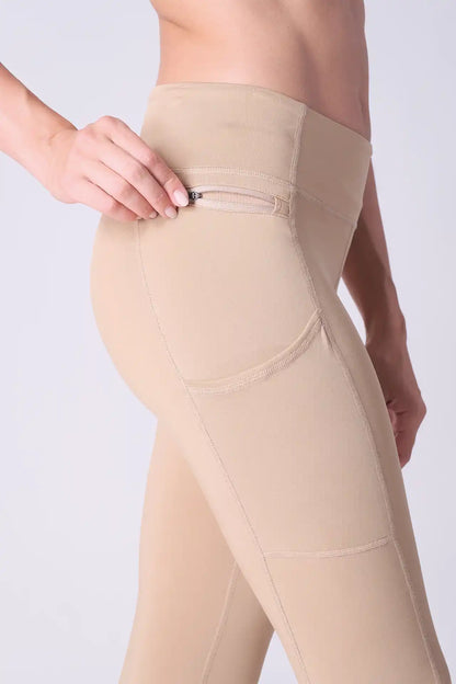 SPWL23001 - Women's Side Pockets Leggings 28" - Tan