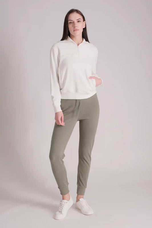 SPWM0153 - Women's Essential High Collar Turtle Neck Half Zip Sweatshirt - White