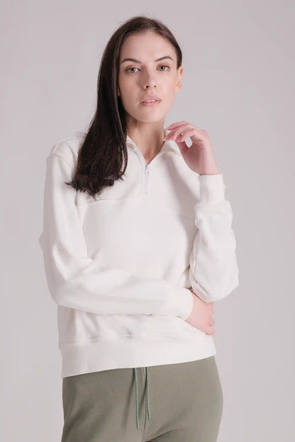 SPWM0153 - Women's Essential High Collar Turtle Neck Half Zip Sweatshirt - White