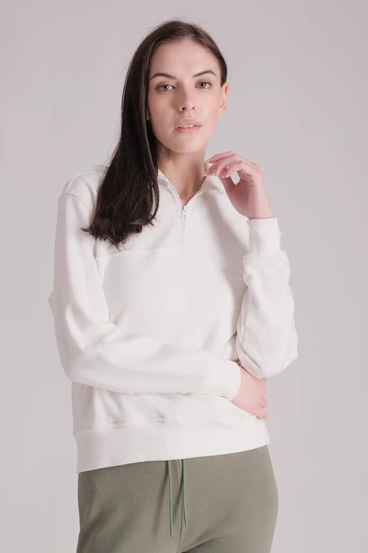 SPWM0153 - Women's Essential High Collar Turtle Neck Half Zip Sweatshirt - White