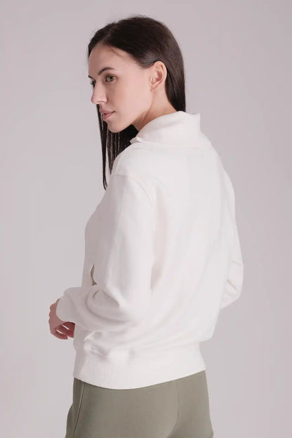 SPWM0153 - Women's Essential High Collar Turtle Neck Half Zip Sweatshirt - White