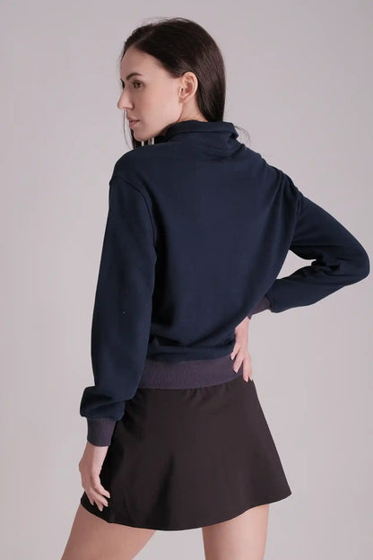 SPWM0154 - Women's Essential Round Collar Half Zip Pullover - Navy
