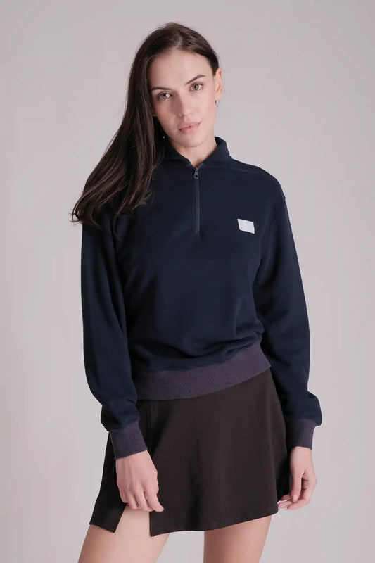 SPWM0154 - Women's Essential Round Collar Half Zip Pullover - Navy