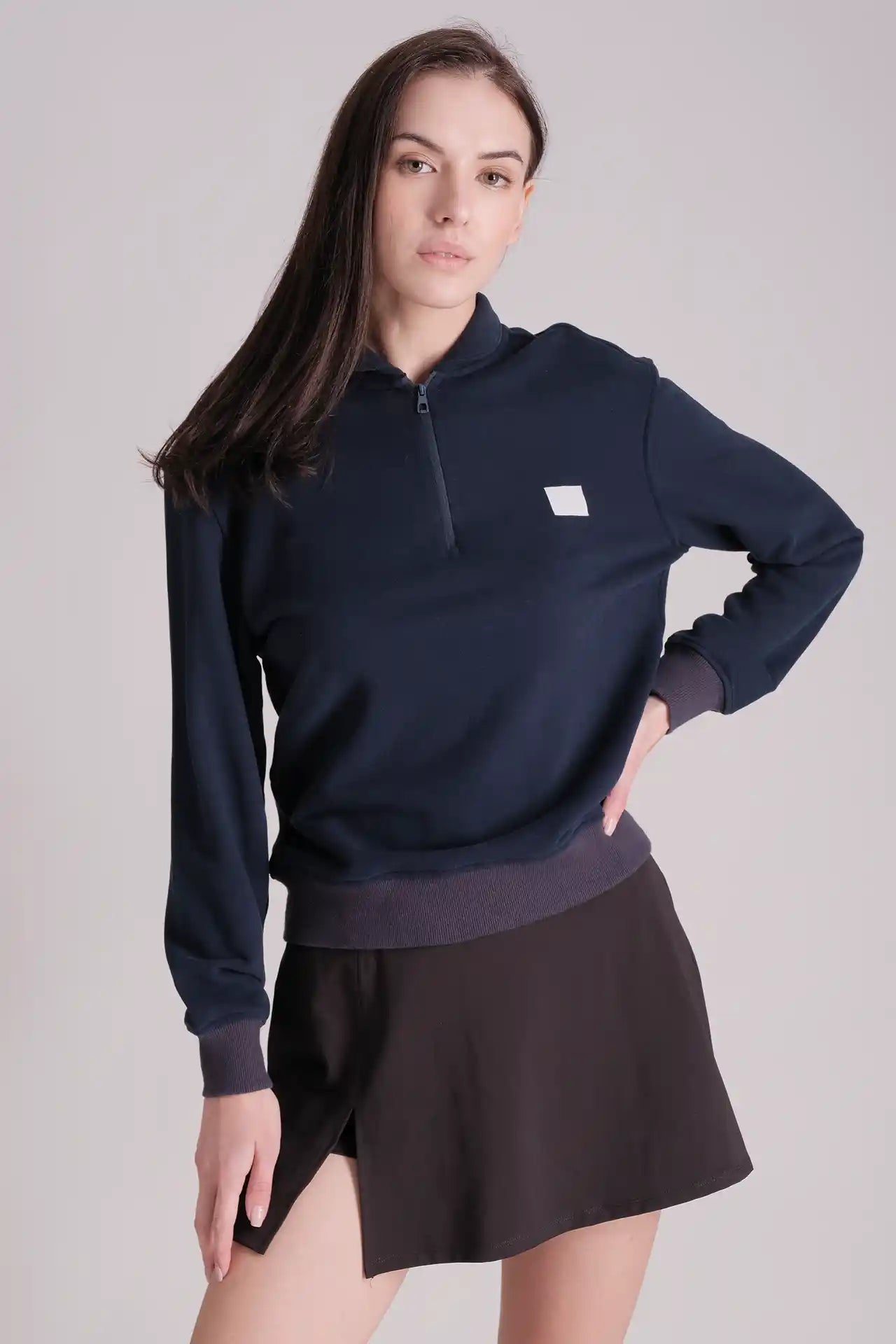 SPWM0154 - Women's Essential Round Collar Half Zip Pullover - Navy