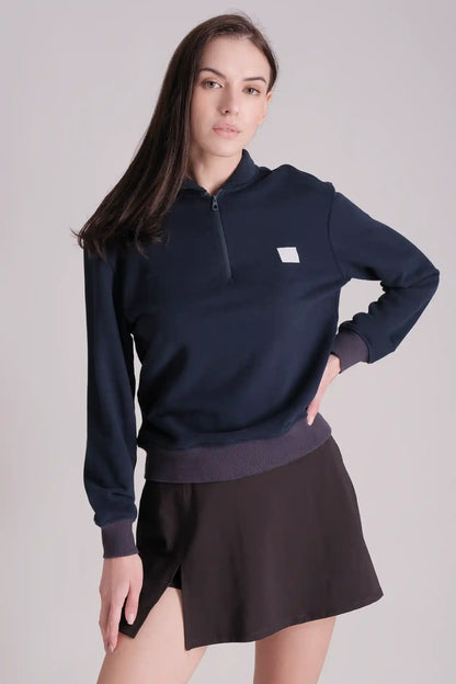 SPWM0154 - Women's Essential Round Collar Half Zip Pullover - Navy