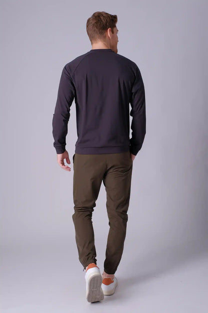 SPM0200 - Thermal Stretch Interlock Long Sleeve Crew Pullover - Black