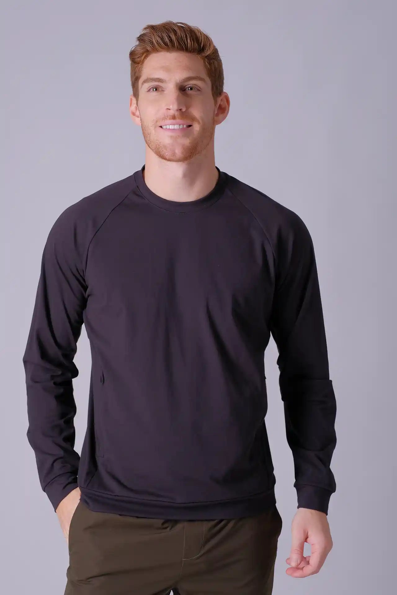 SPM0200 - Thermal Stretch Interlock Long Sleeve Crew Pullover - Black