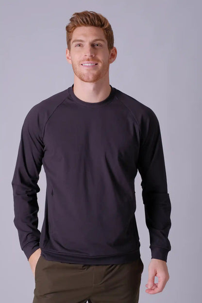 SPM0200 - Thermal Stretch Interlock Long Sleeve Crew Pullover - Black