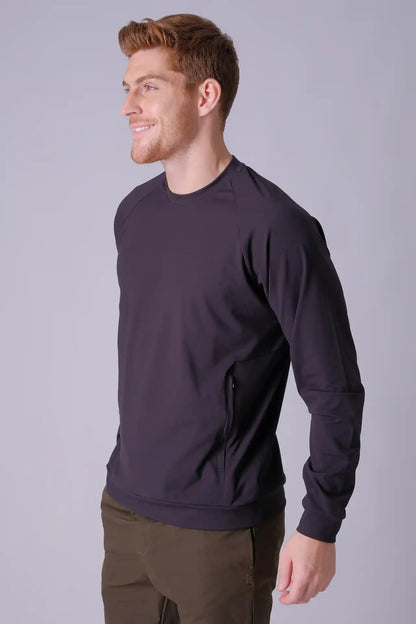 SPM0200 - Thermal Stretch Interlock Long Sleeve Crew Pullover - Black