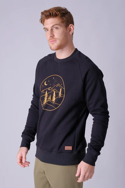 SPM0209 - Crew Neck Raglan Sleeve Thermal Polar Fleece Sweatshirt - Black