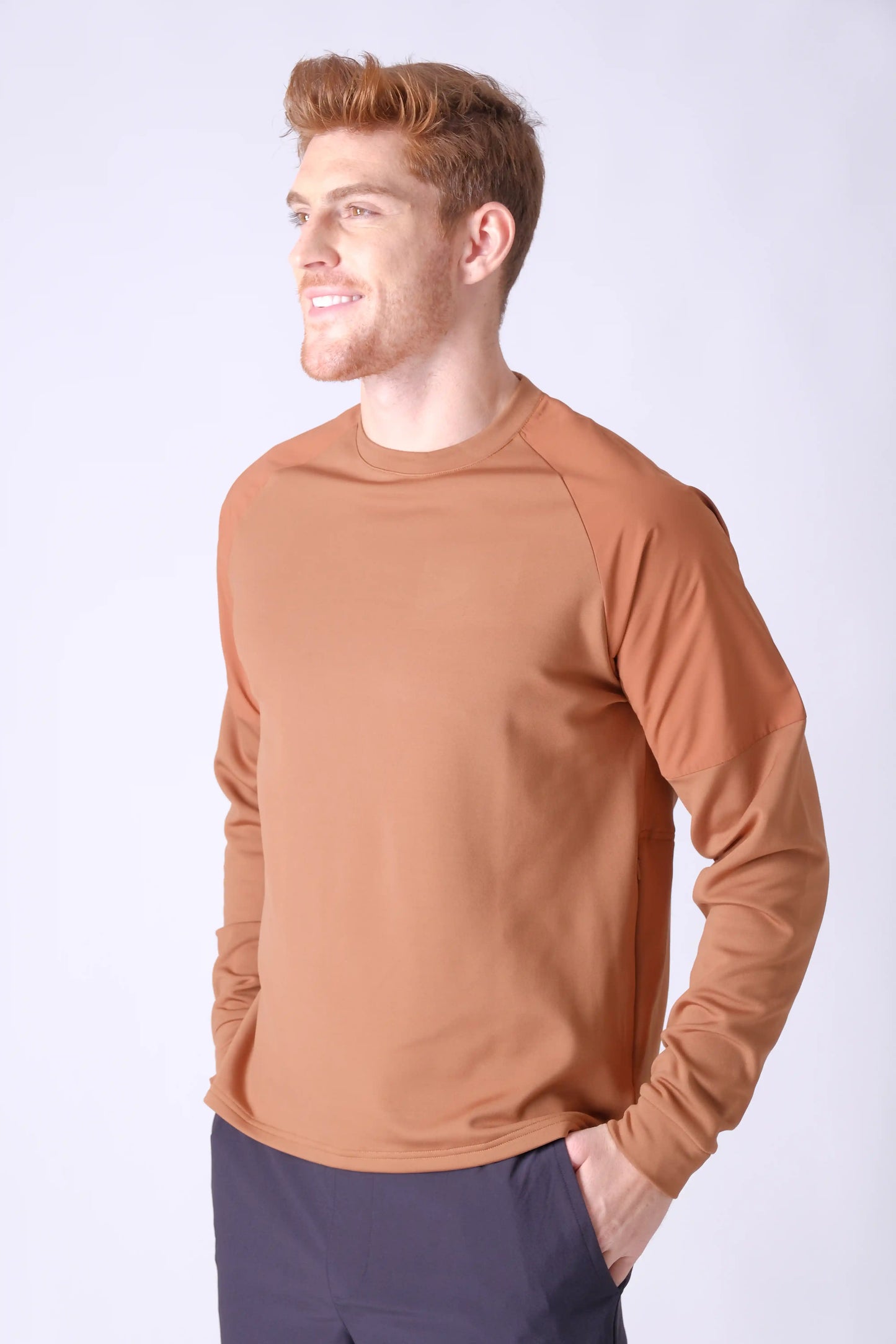 SPM0232 - Stretch Thermal Fleece Raglan Long Sleeve Active Pullover - Orange