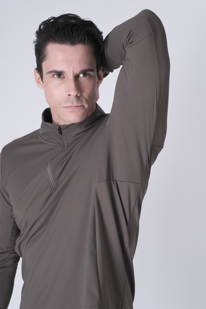 SPR0002 - Ultra Soft Stretch Nylon Mock Neck Workout Half Zip Top - Army