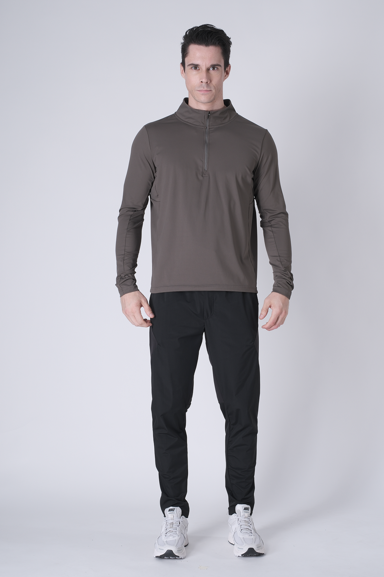 SPR0002 - Ultra Soft Stretch Nylon Mock Neck Workout Half Zip Top - Army
