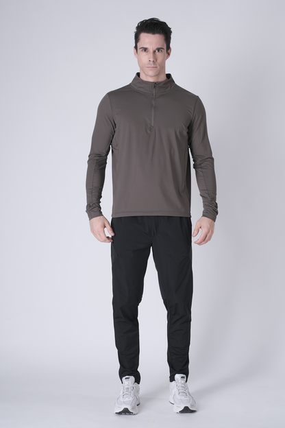 SPR0002 - Ultra Soft Stretch Nylon Mock Neck Workout Half Zip Top - Army
