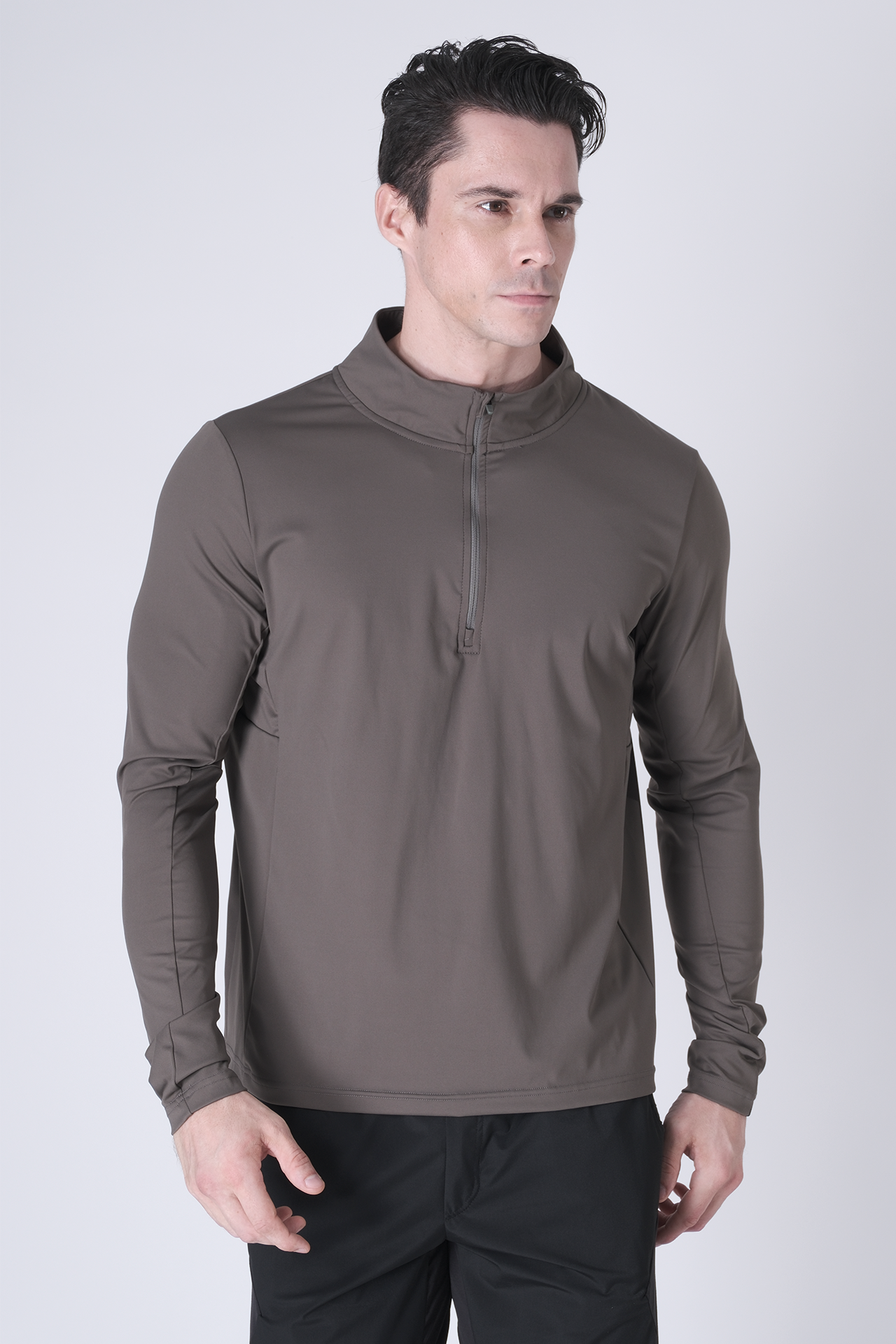 SPR0002 - Ultra Soft Stretch Nylon Mock Neck Workout Half Zip Top - Army