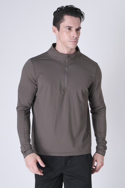 SPR0002 - Ultra Soft Stretch Nylon Mock Neck Workout Half Zip Top - Army