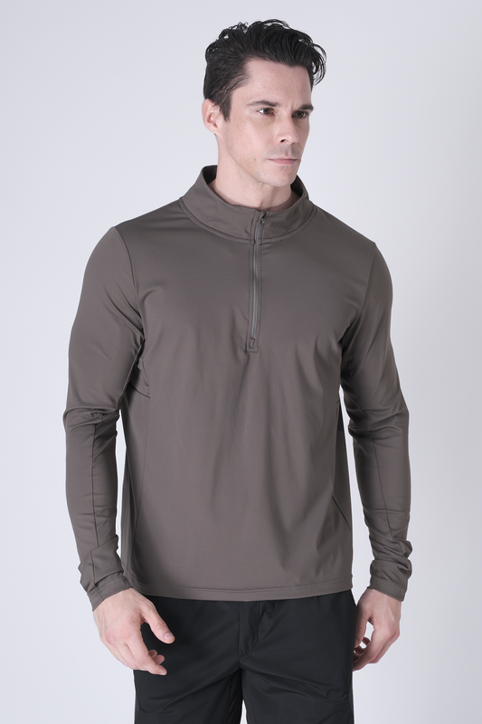 SPR0002 - Ultra Soft Stretch Nylon Mock Neck Workout Half Zip Top - Army