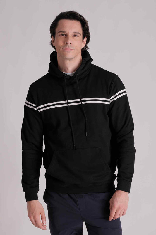 SPN0146 - Finest Cotton French Terry Double Stripe Hoodie - Black