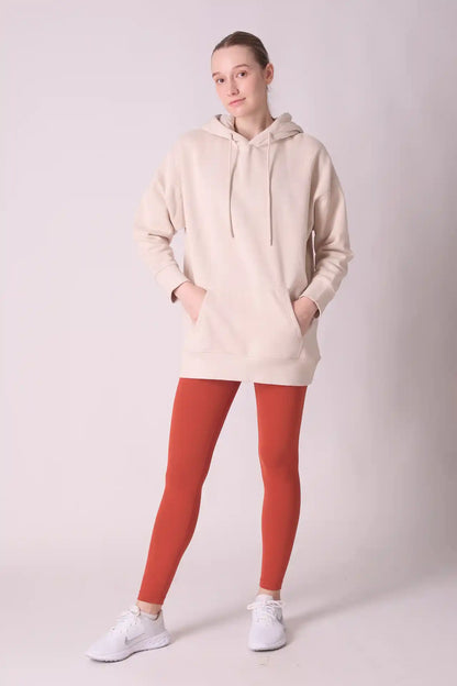 SPWN0154 - Women's Ultra Soft Mid-weight Thermal Cotton Blend Polar Fleece Hoodie - Beige