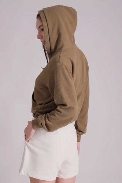 SPWN0215 - Women's Essential Overlapping Cropped Hoodie - Army Green