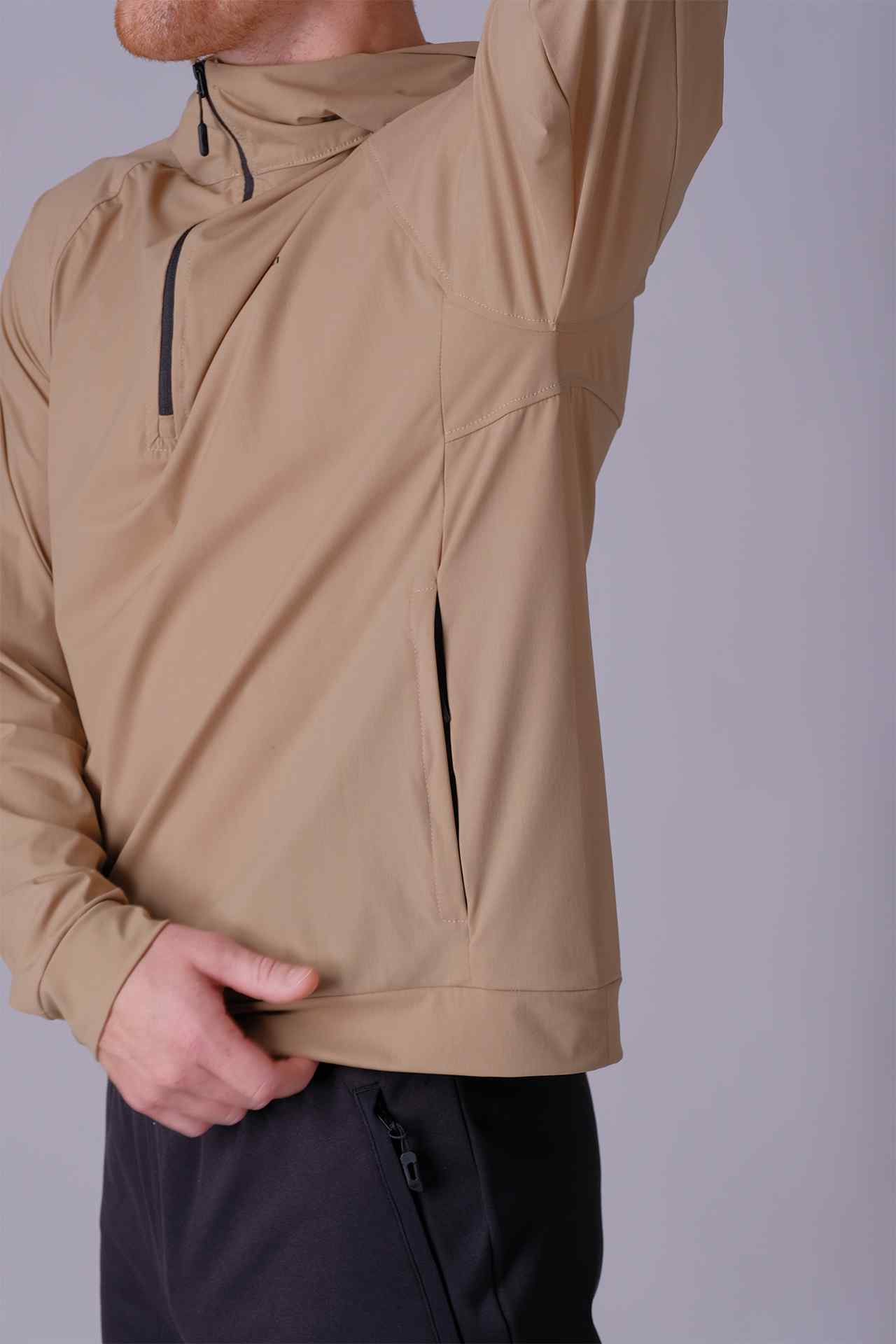 SPN0219 - Lightweight Stretch Half Zip Hiking Hoodie - Khaki