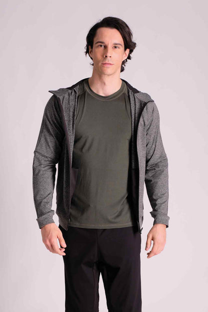 SPN0220 - Thermal Stretch Interlock Raglan Sleeve Full-Zip Hooded Jacket - Heather Grey