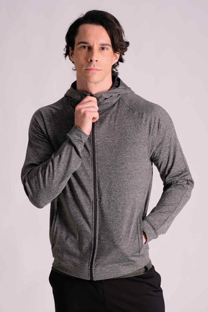 SPN0220 - Thermal Stretch Interlock Raglan Sleeve Full-Zip Hooded Jacket - Heather Grey
