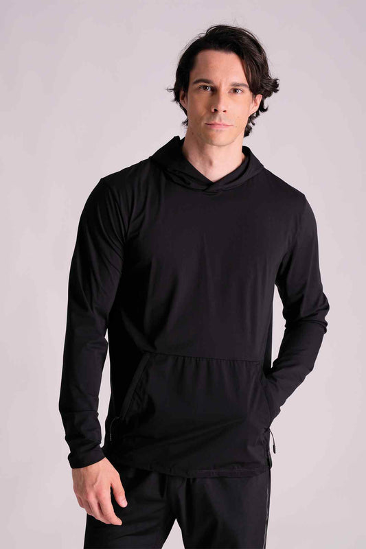 SPN0240 - Lightweight Stretch Nylon Active Hoodie - Black