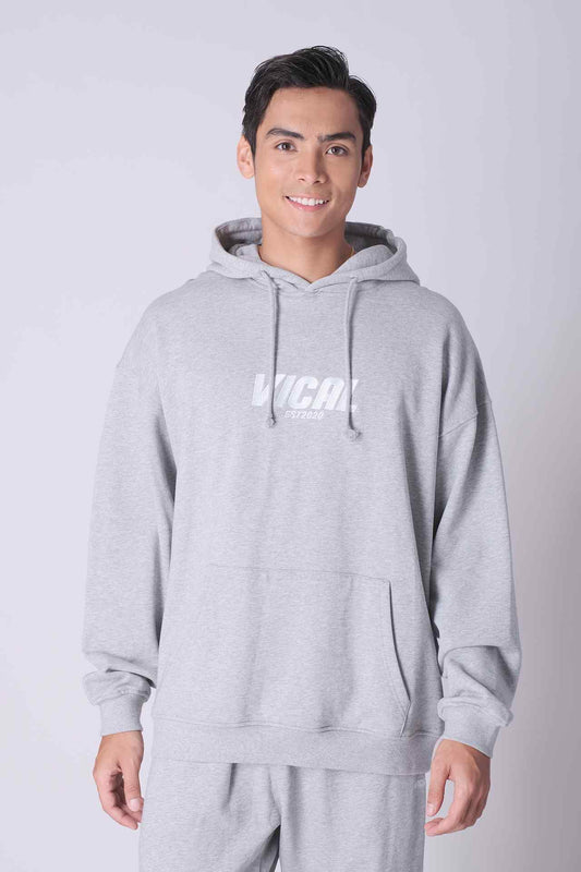 SPN0264 - Relaxed Fit Finest Fleece Branded Hoodie - Heather Grey