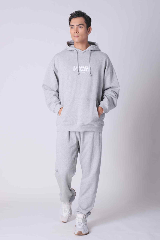 SPN0264 - Relaxed Fit Finest Fleece Branded Hoodie - Heather Grey