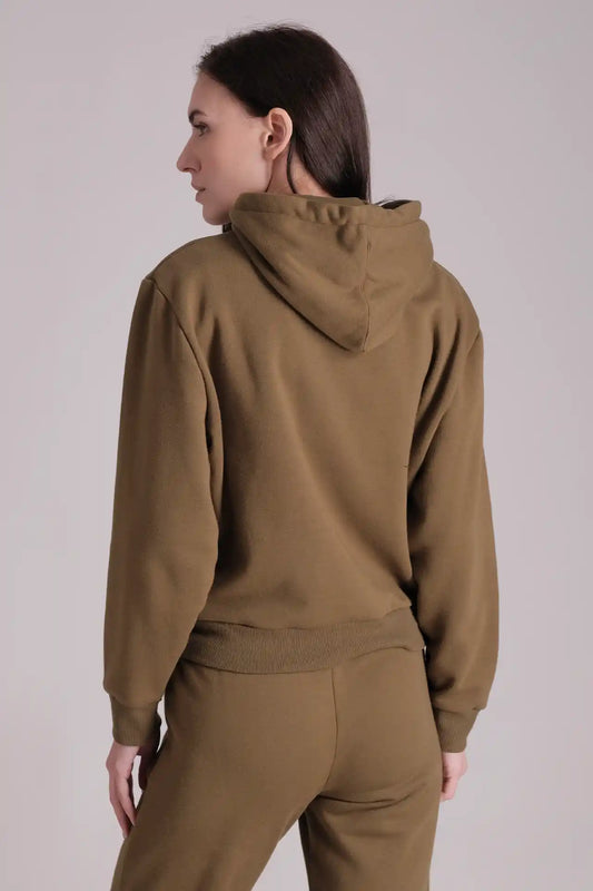 SPWN0266 - Women's Ultra Soft Mid-weight Thermal Cotton Blend Polar Fleece Rib Collar Hoodie - ARMY