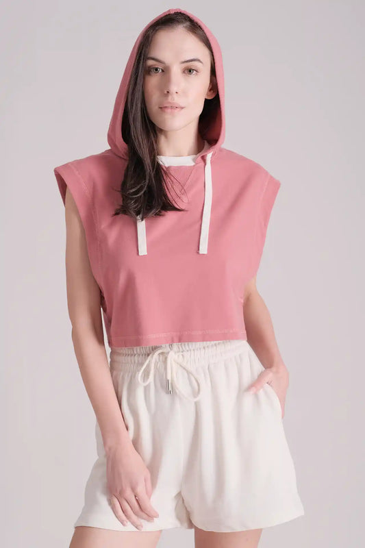SPWN0269 - Women's Essential Ribbed Neck Hoodie - Rose