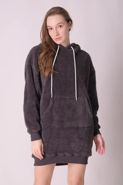 SPWN0276 - Women's Essential Fur Hoodie Dress - Dark Grey