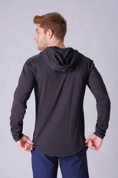SPN0288 - Stretch Jacquard Stripe Workout Hoodie - Black