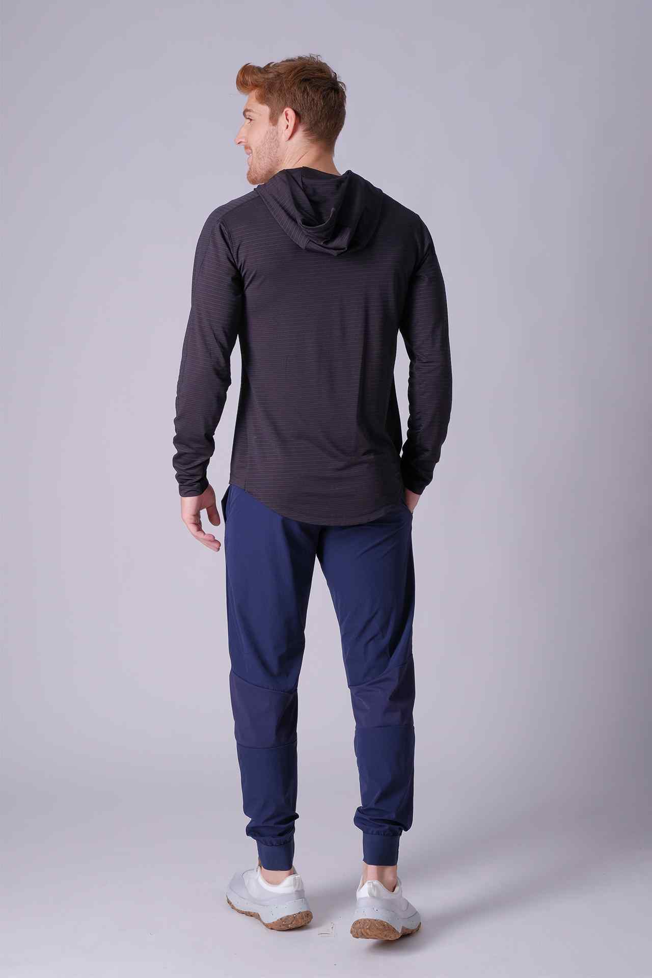 SPN0288 - Stretch Jacquard Stripe Workout Hoodie - Black