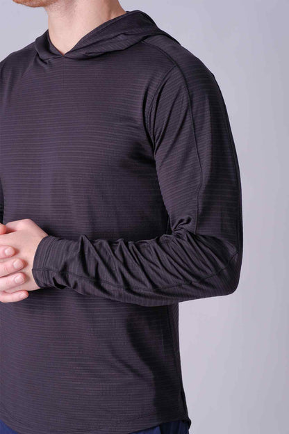 SPN0288 - Stretch Jacquard Stripe Workout Hoodie - Black