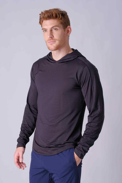 SPN0288 - Stretch Jacquard Stripe Workout Hoodie - Black