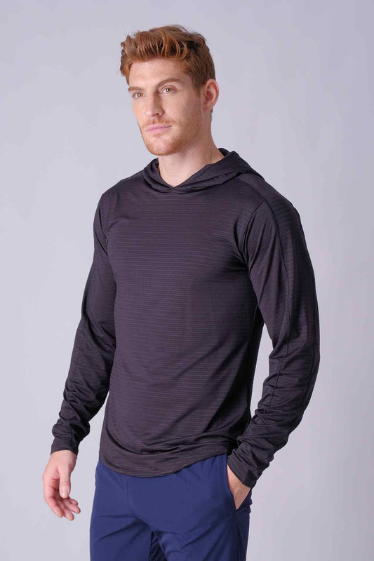 SPN0288 - Stretch Jacquard Stripe Workout Hoodie - Black