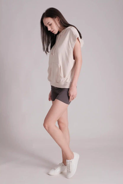 SPWN0295 - Women's Essential Relax Sleeveless Hoodie - Beige