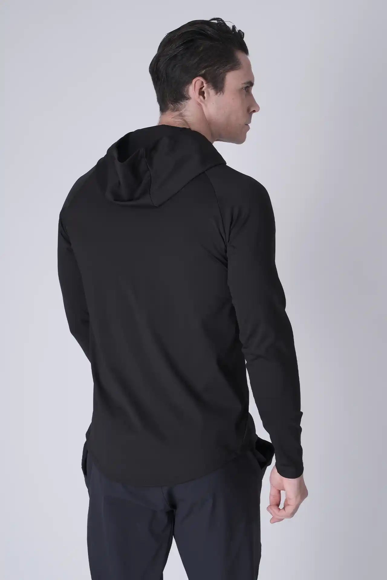 SPN0300 - Ultra Soft Stretch Nylon Interlock Workout Hoodie - Black