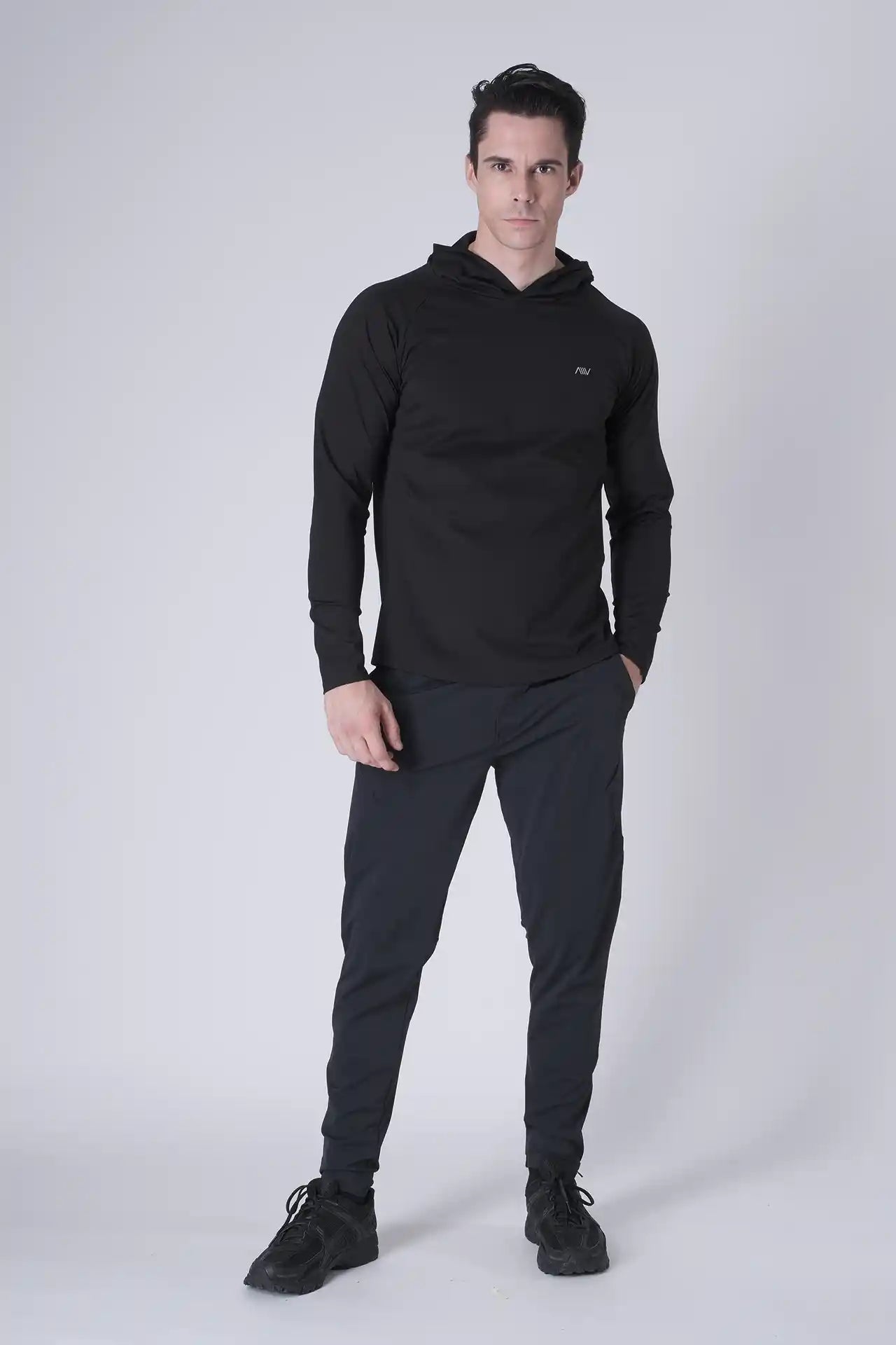 SPN0300 - Ultra Soft Stretch Nylon Interlock Workout Hoodie - Black