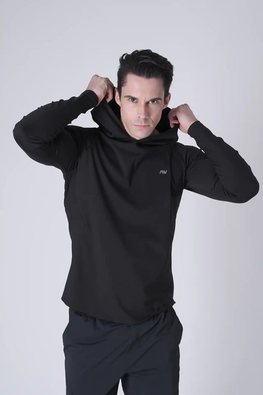SPN0300 - Ultra Soft Stretch Nylon Interlock Workout Hoodie - Black