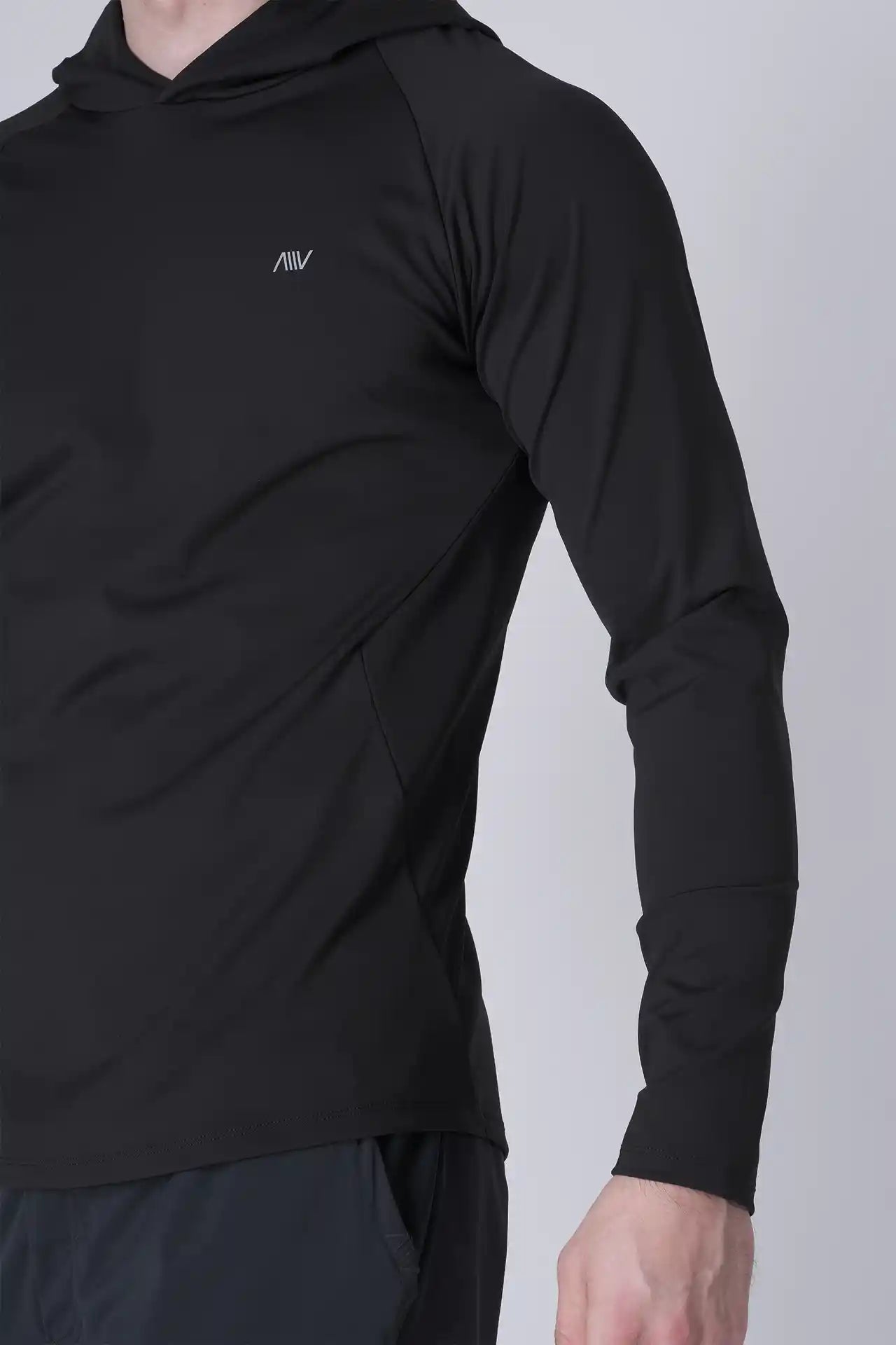 SPN0300 - Ultra Soft Stretch Nylon Interlock Workout Hoodie - Black