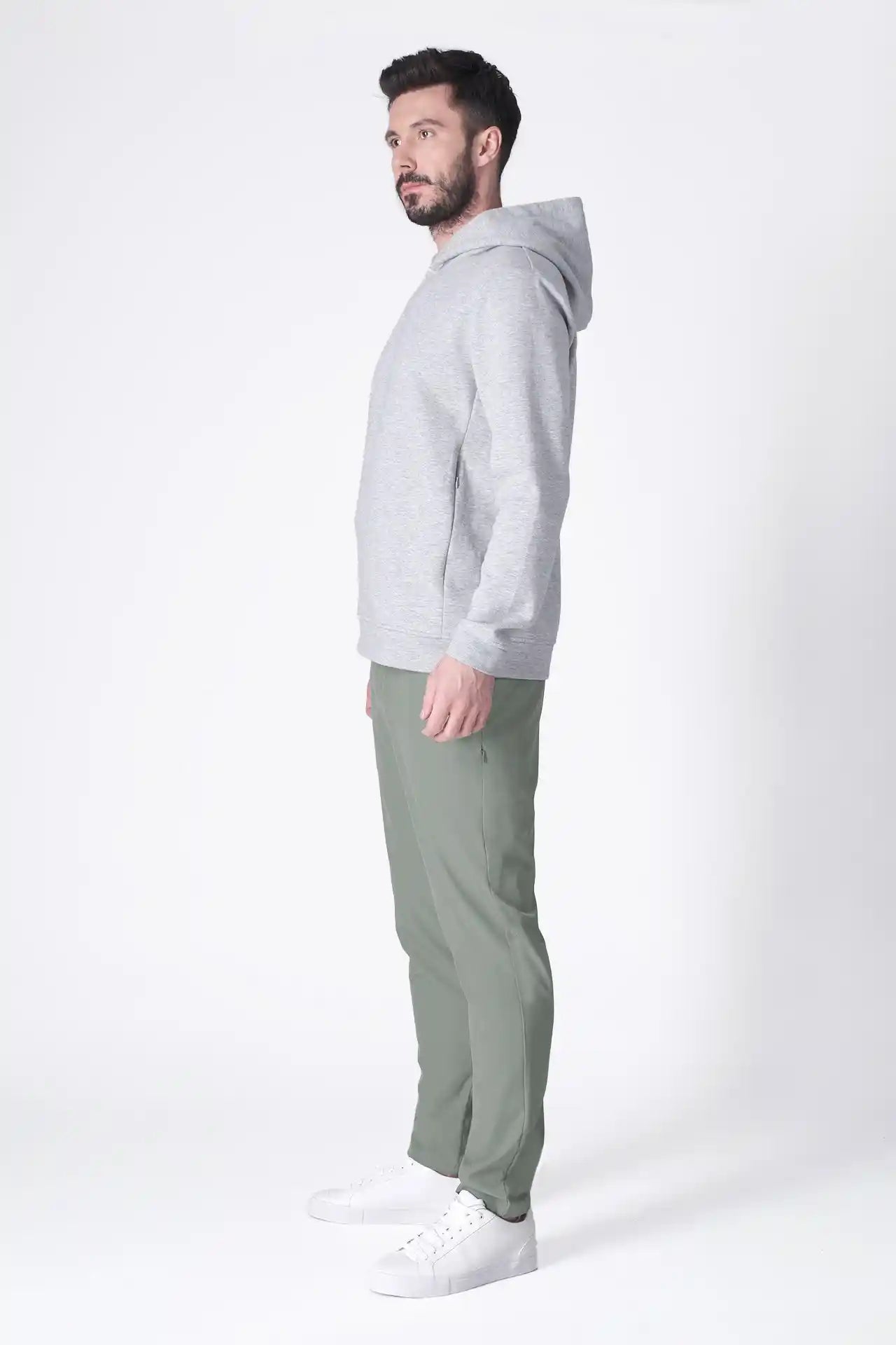 SPN0309 - Ultra Soft Interlock Side Zip Pocket Hoodie - Heather Grey