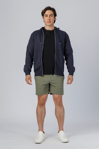 SPN0342 - Ultra Soft Mid-weight Thermal Cotton Blend Fleece Zip-UP Hooded Jacket - Navy