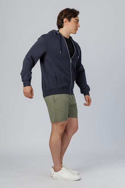 SPN0342 - Ultra Soft Mid-weight Thermal Cotton Blend Fleece Zip-UP Hooded Jacket - Navy