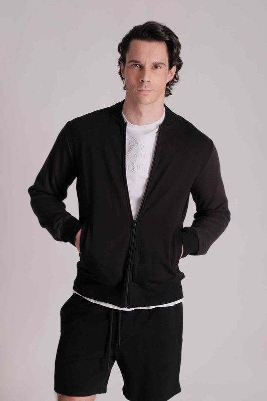 SPO0023 - Finest French Terry Bomber Jacket - Black