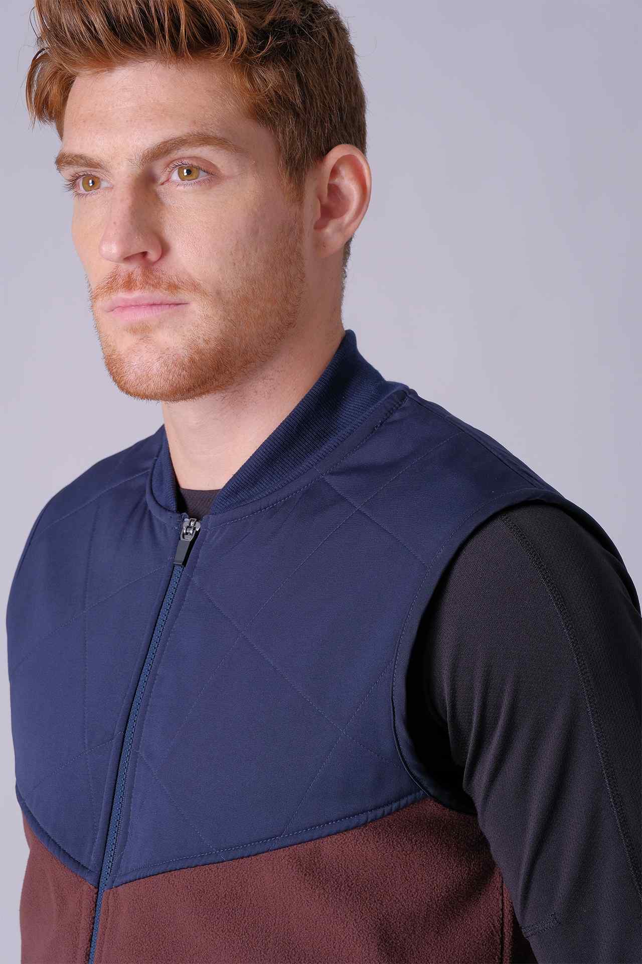 SPO0034 - Sustainable Polar Fleece Outdoor Quilted Vest - Brown/Navy