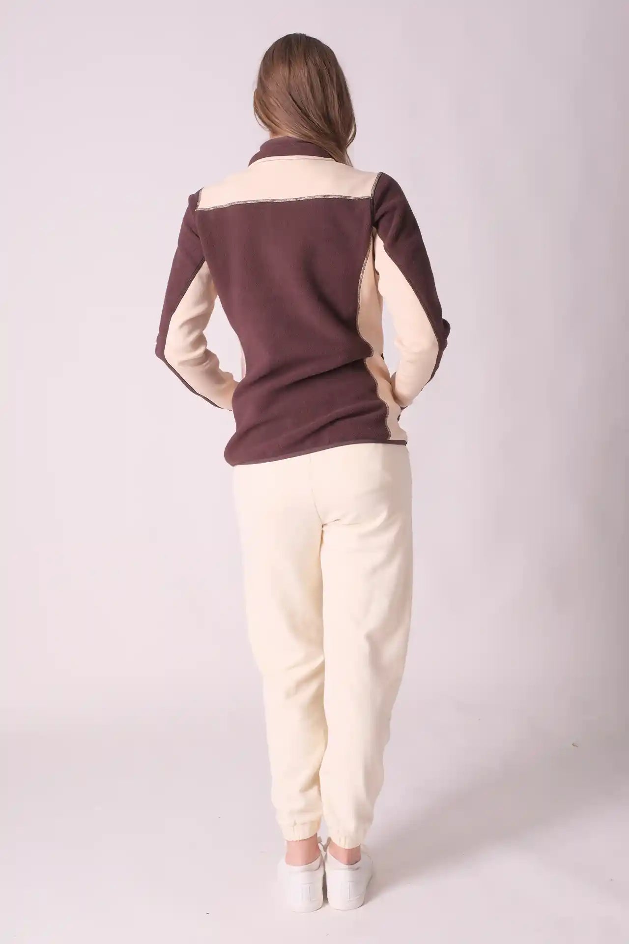 SPWO0046 - Women's Dual Fabric Side Panel Fleece Jacket - Brown