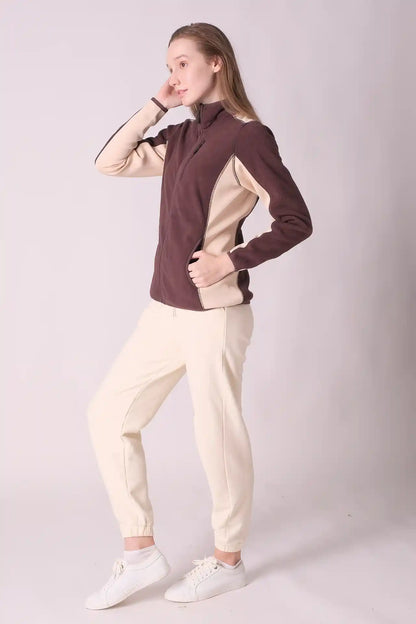 SPWO0046 - Women's Dual Fabric Side Panel Fleece Jacket - Brown